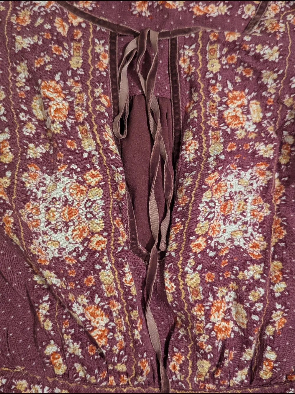 Free People Bridget Mini Dress SP BuFree People Mauve Floral Paisley Peasant Top